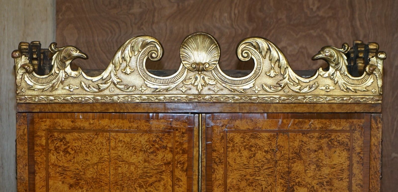 Important Antique George II Circa 1740 Mulberry Wood Giltwood Drinks Cabinet photo for sale
