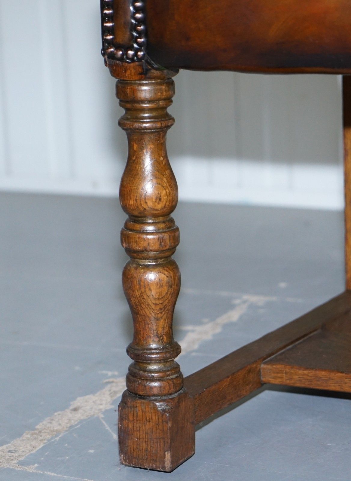 photo furniture 8 Howard & Son's Stamped Circa 1900 Brown Leather Carver Gainsborough Armchairs
