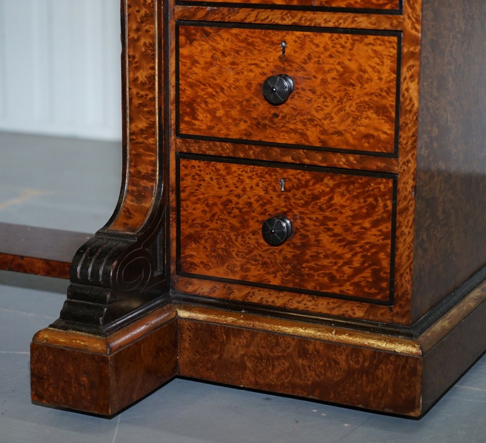 Very Rare Gillow 1852 57 Breakfront Library Desk Brass Gallery Burr Amboyna Wood photo buy