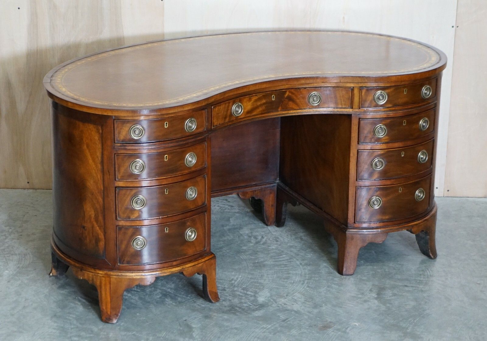Important Fully Restored Antique Victorian Bookcase Back Leather Top Kidney Desk photo furniture