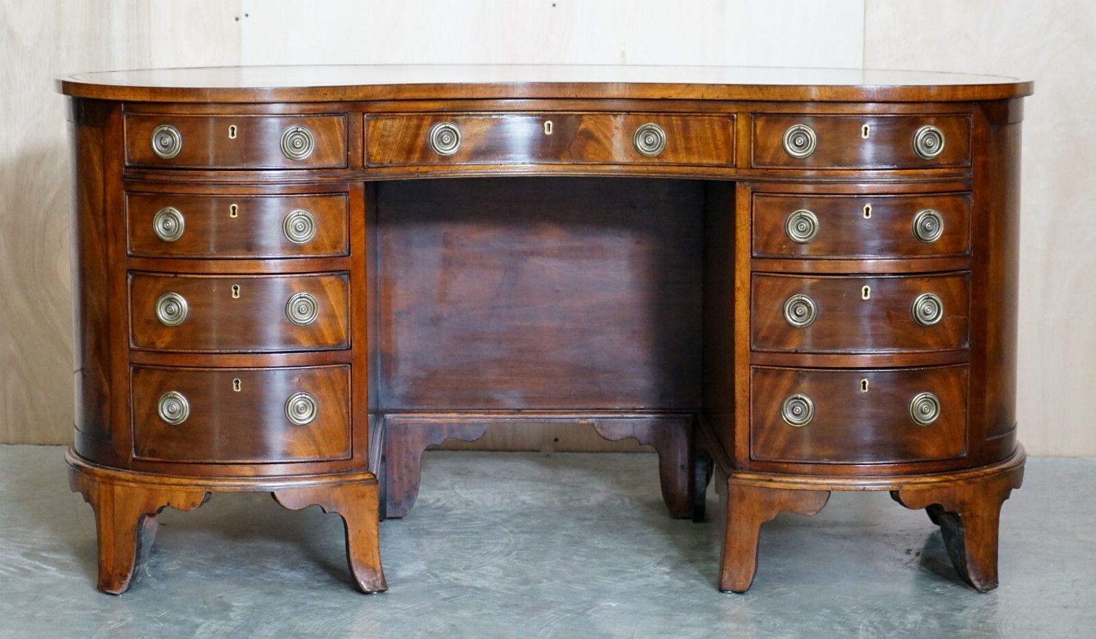 Important Fully Restored Antique Victorian Bookcase Back Leather Top Kidney Desk photo for sale