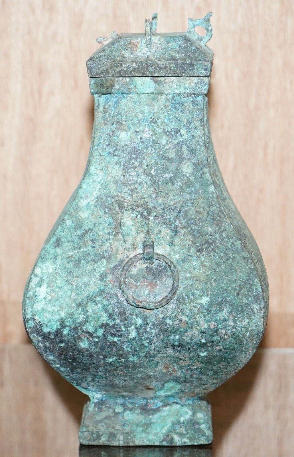 Fanghu Han Dynasty 206bc 220ad Chinese Bronze Ritual Wine Vessel Jug & Cover photo vintage