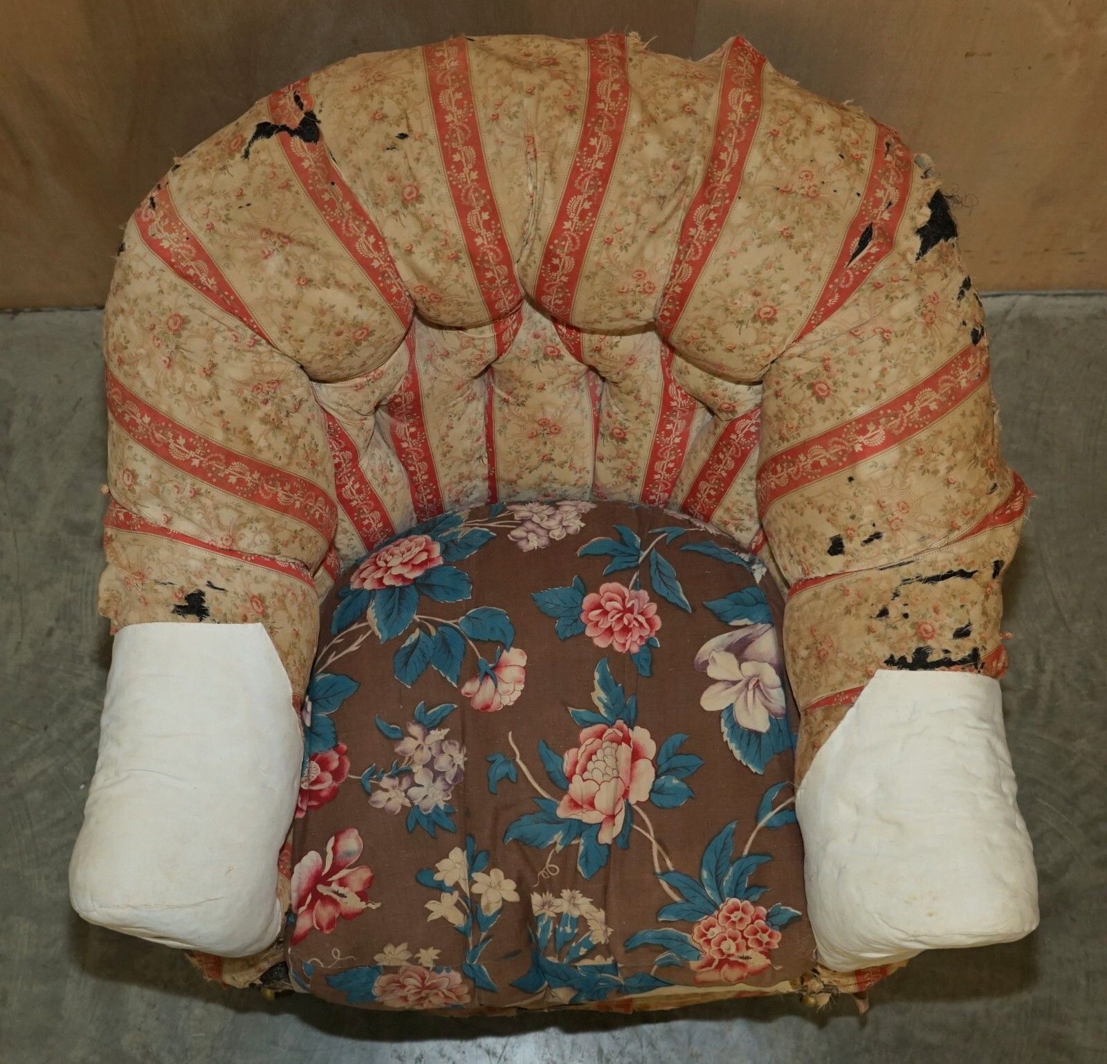 Pair Of Antique Original Ticking Fabric Howard & Son's Chesterfield Armchairs photo 18500.0