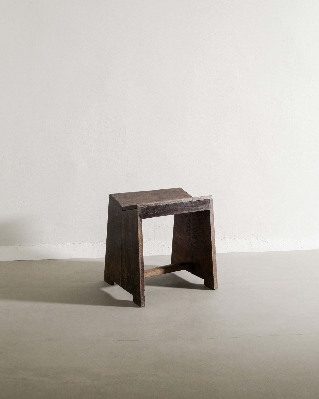 French Mid Century Wooden Sewing Low Stool In Stained Teak By Pierre Jeanneret, 1950s photo furniture