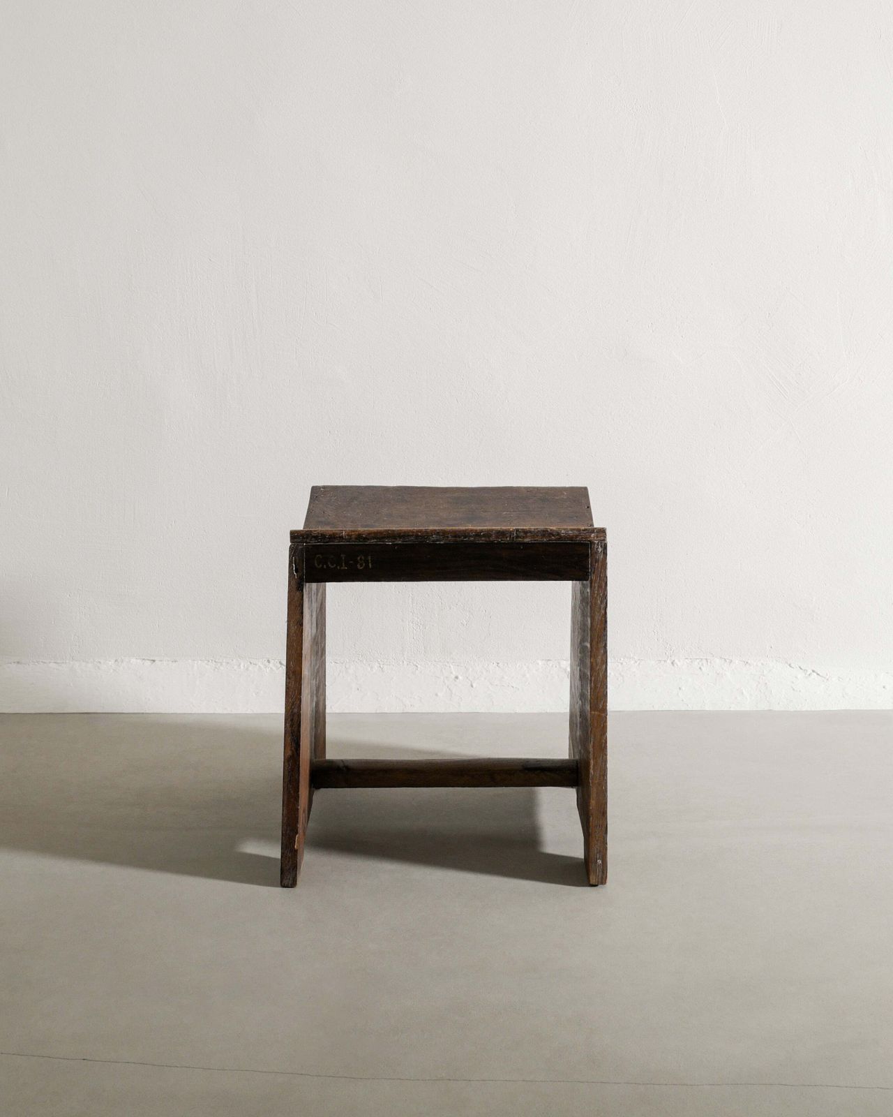 French Mid Century Wooden Sewing Low Stool In Stained Teak By Pierre Jeanneret, 1950s photo for sale
