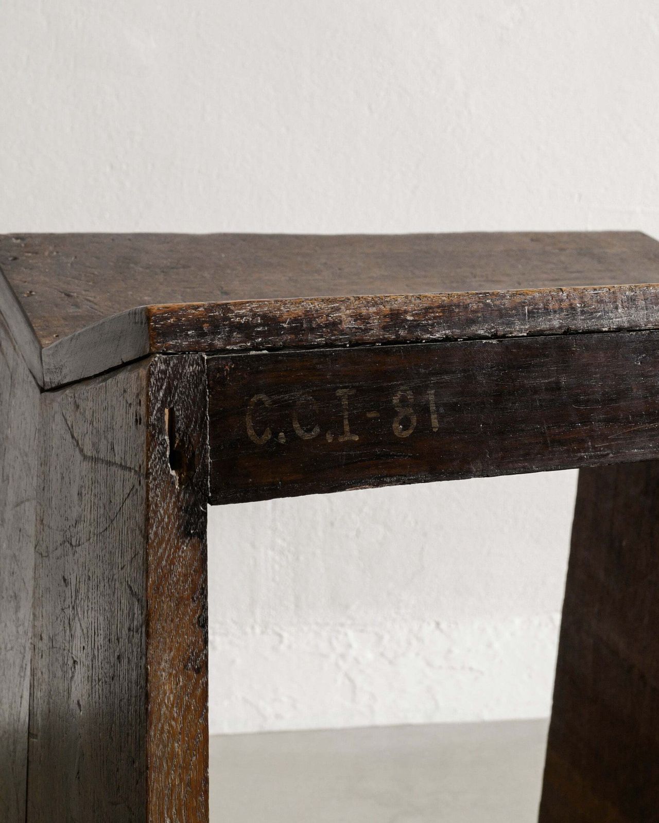 French Mid Century Wooden Sewing Low Stool In Stained Teak By Pierre Jeanneret, 1950s photo Furniture