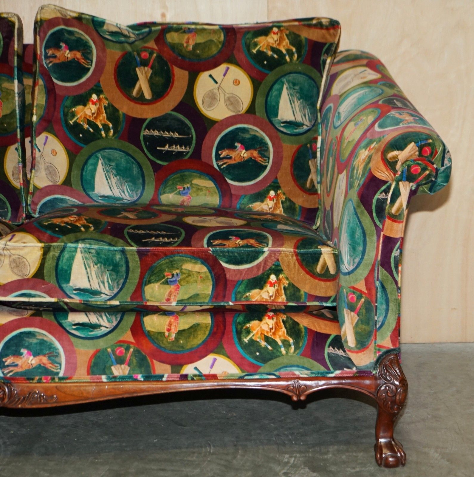 Brand New Mulberry Silk Velvet Sporting Life Howard Style Claw & Ball Feet Sofa photo 15000.0