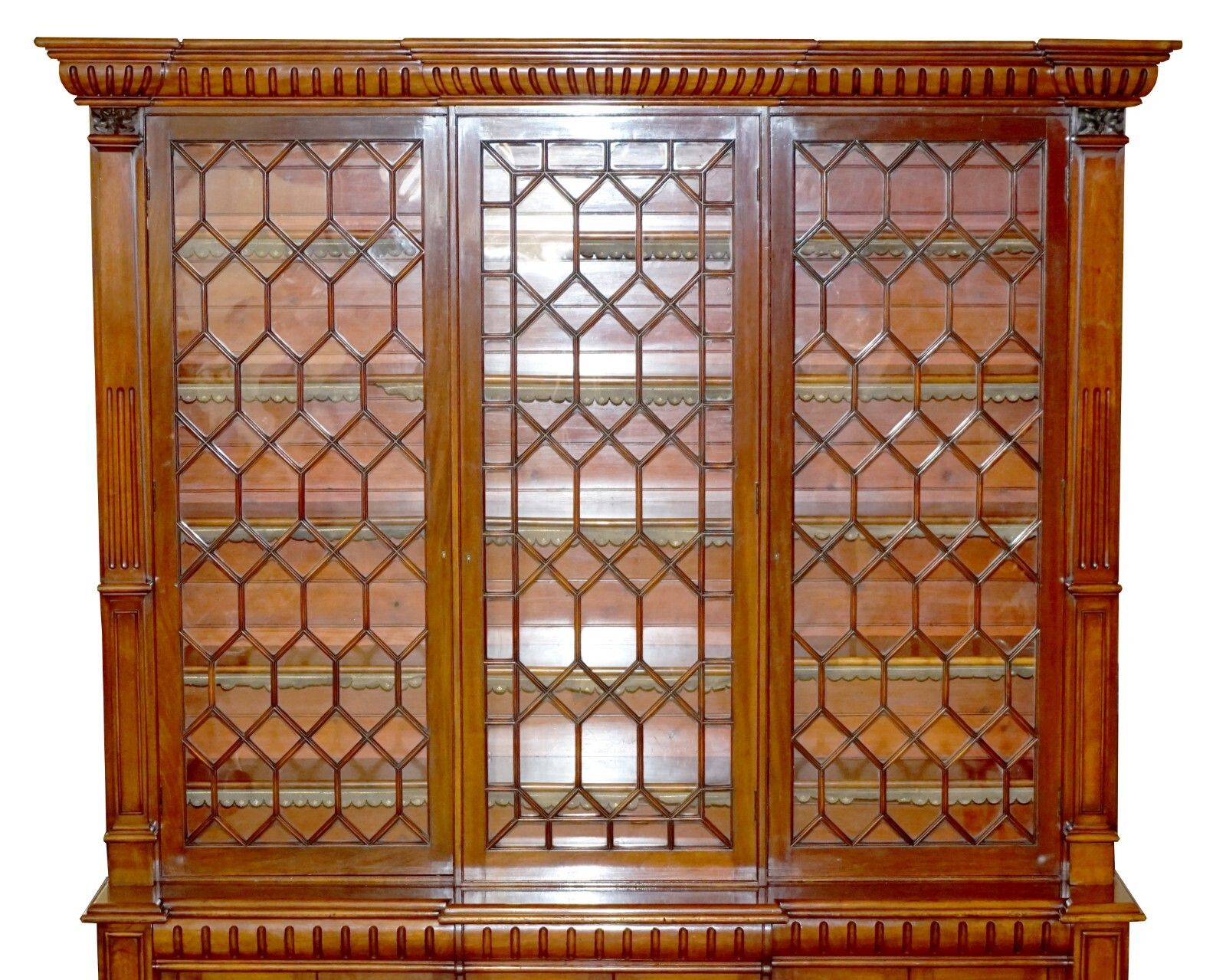 photo furniture Monumental 2.9 Meter Tall Antique Victorian Mahogany Astral Glazed Bookcase