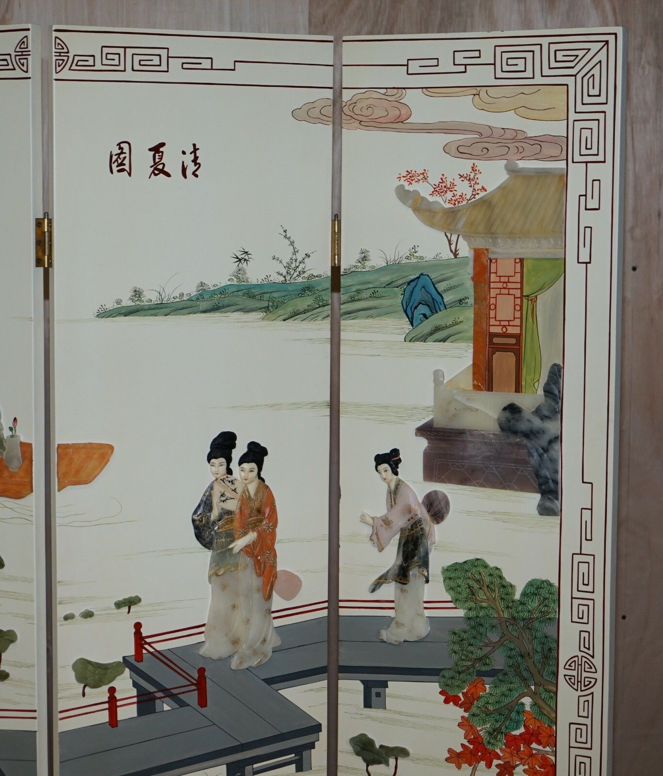Rare & Collectable Antique Chinese Export Hardstone Folding Screen Room Divider photo furniture