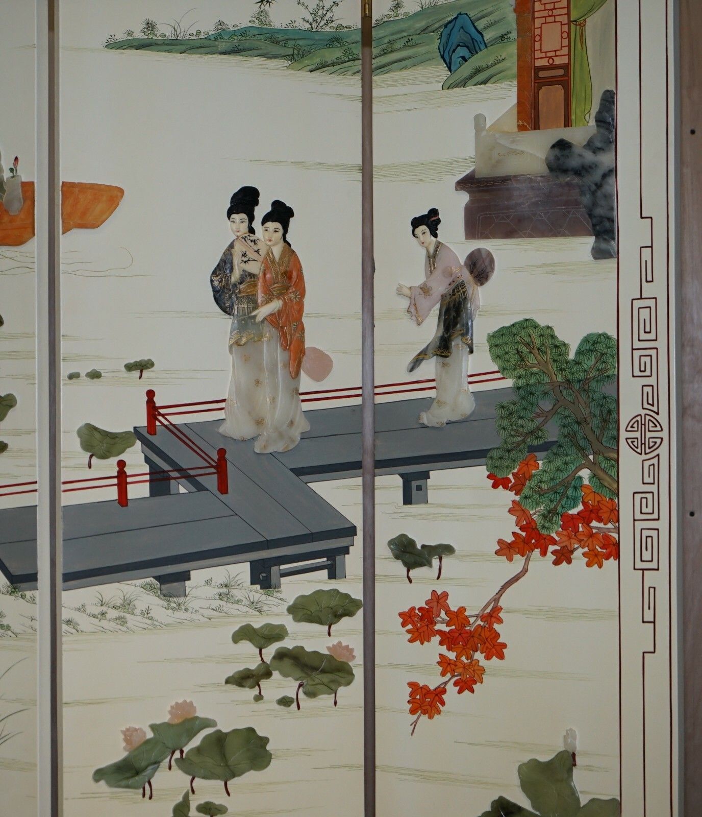 Rare & Collectable Antique Chinese Export Hardstone Folding Screen Room Divider photo for sale