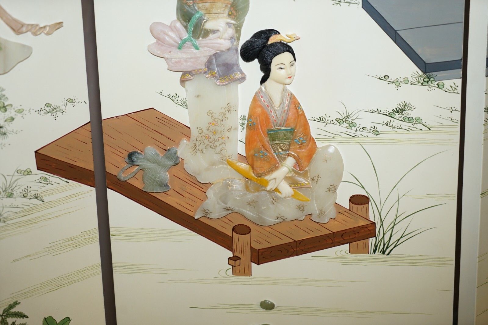photo for sale Rare & Collectable Antique Chinese Export Hardstone Folding Screen Room Divider