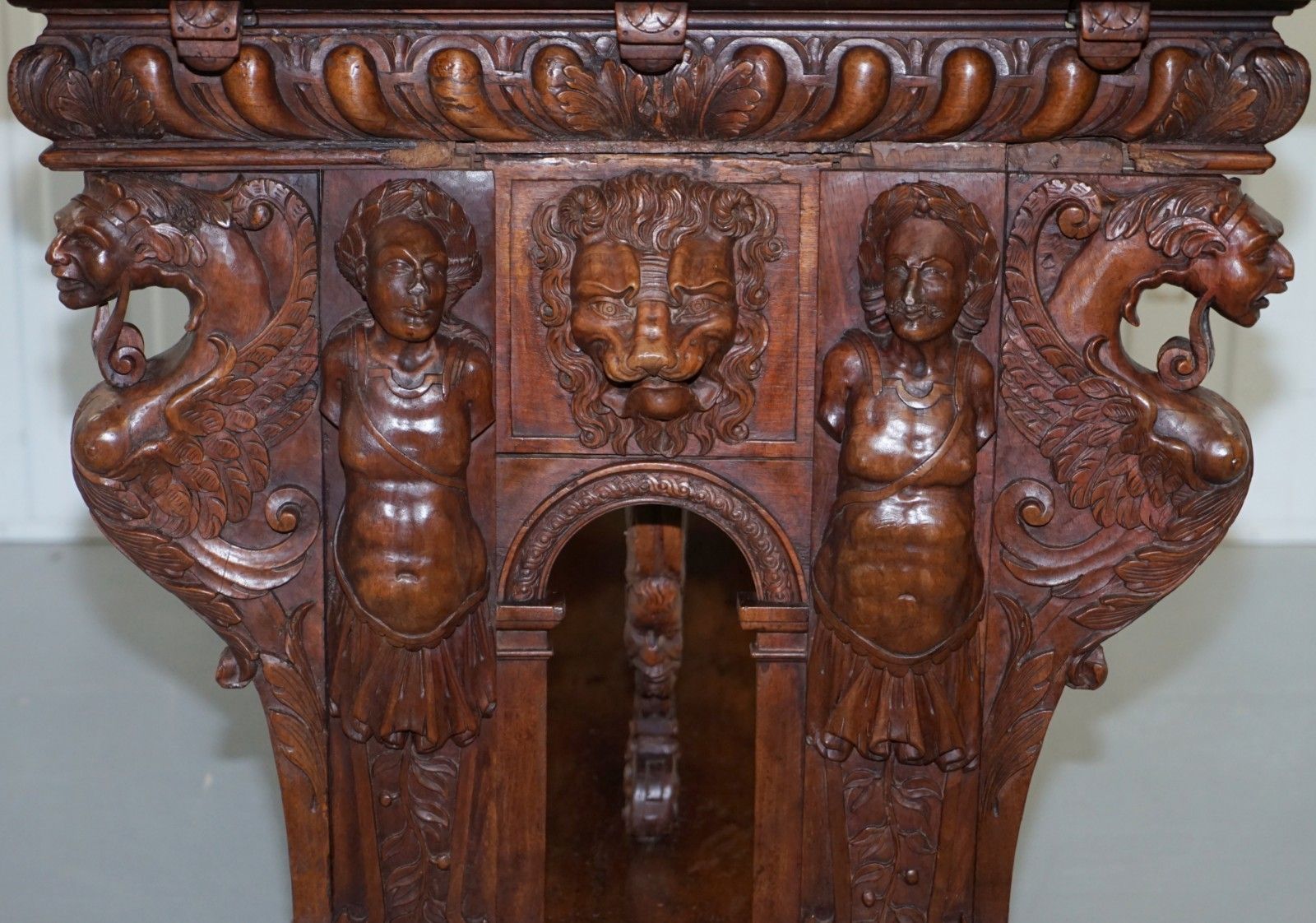 photo furniture Rare 18th Century French Walnut Renaissance Extending High Table Heavily Carved