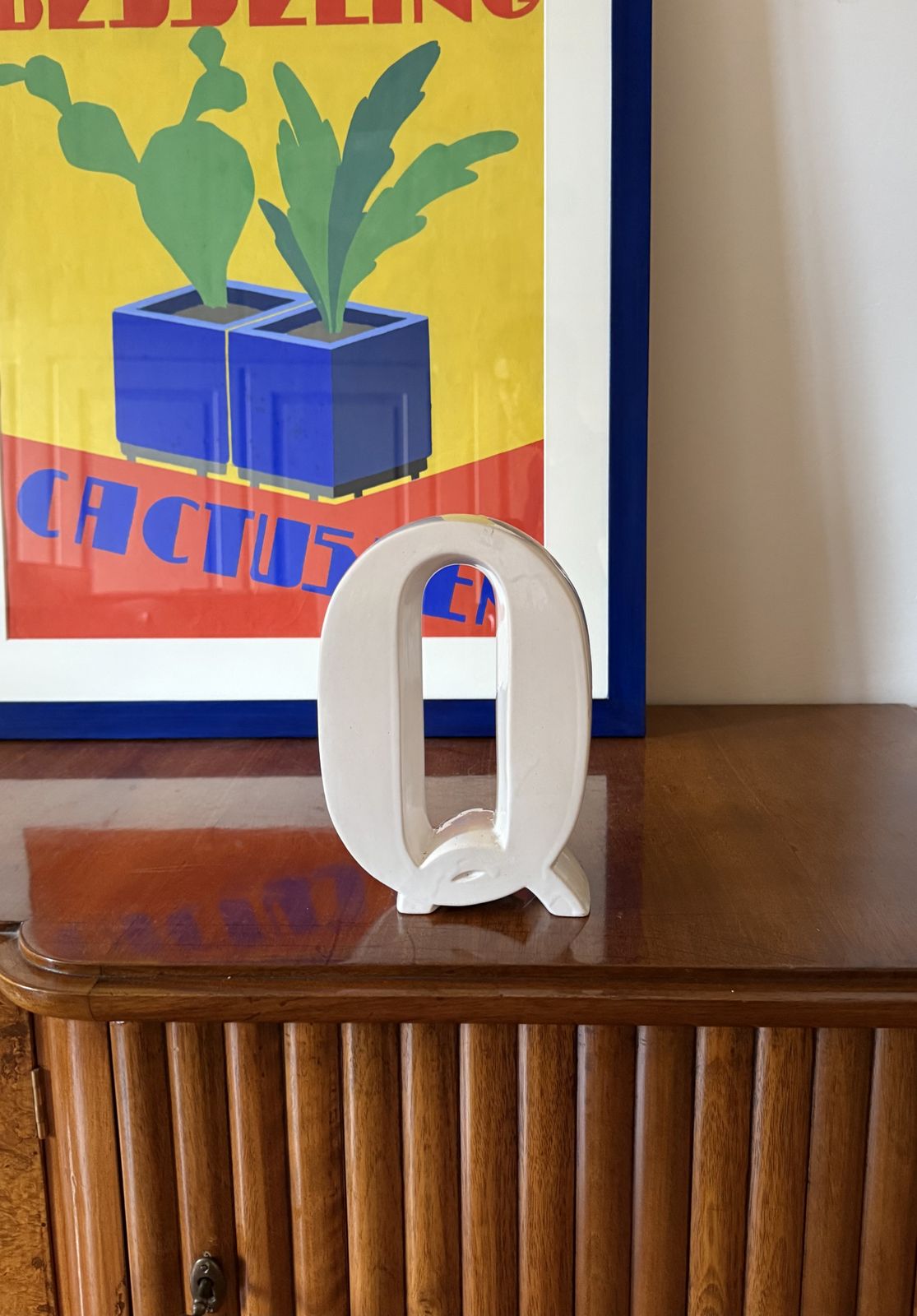Space Age White Q Letter Shaped Ceramic Solifleur Vase, Marcel Radureau France Ca. 1970 photo buy