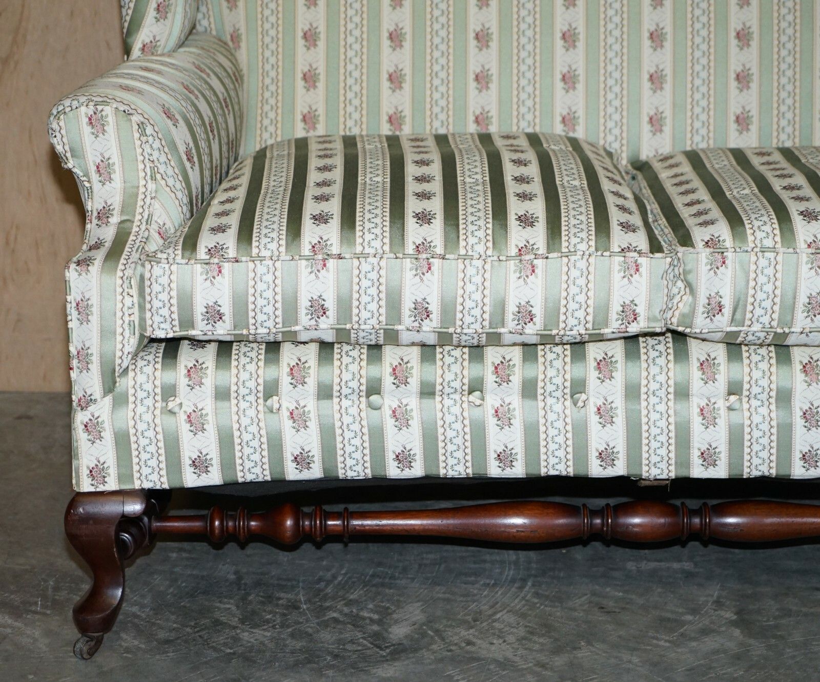 Victorian Howard & Sons Ticking Fabric Upholstered Double Wingback Sofa Armchair photo 13500.0