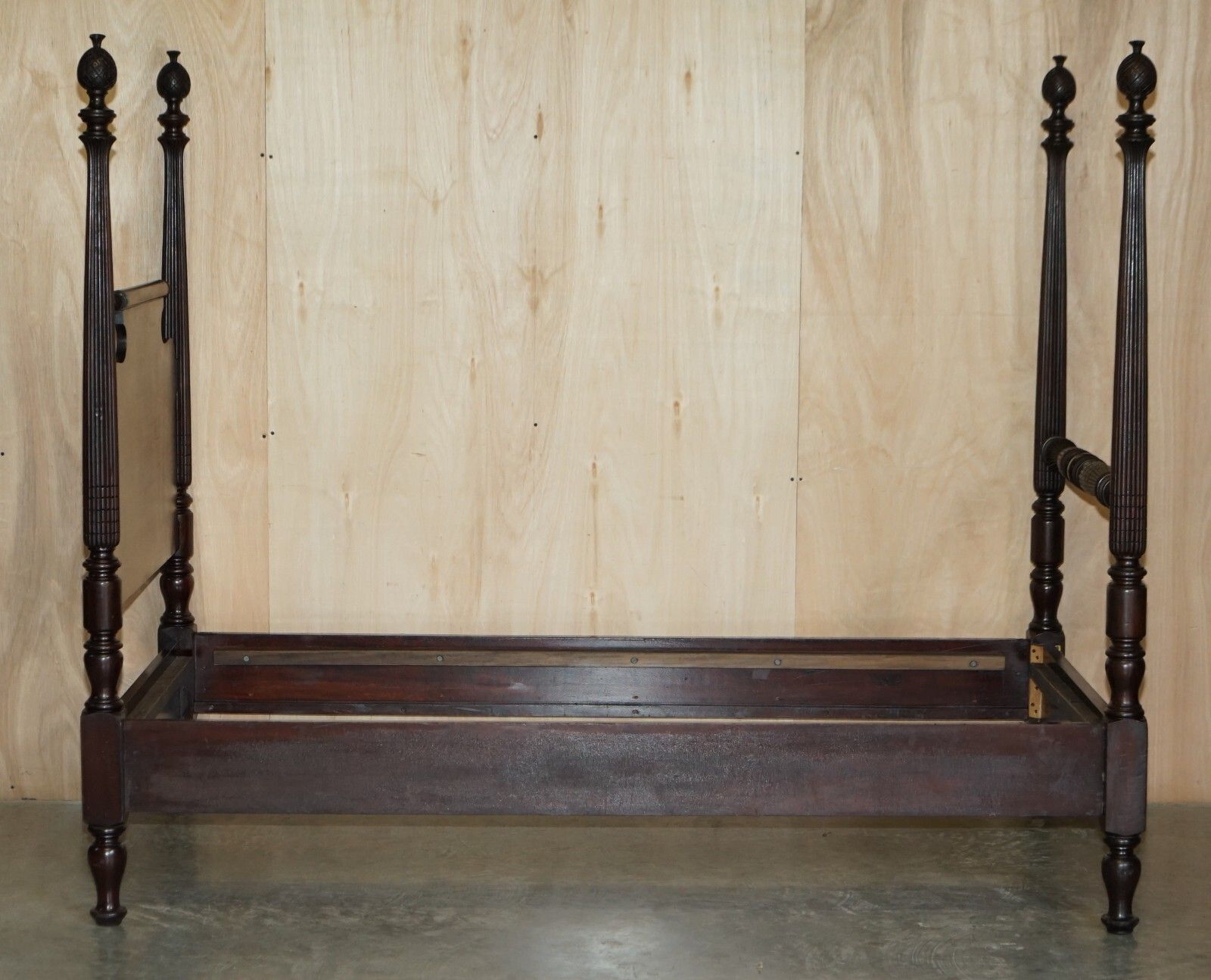 Circa 1800 American Federal Mahogany Four Poster Bed Frame With Carved Pillars photo vintage