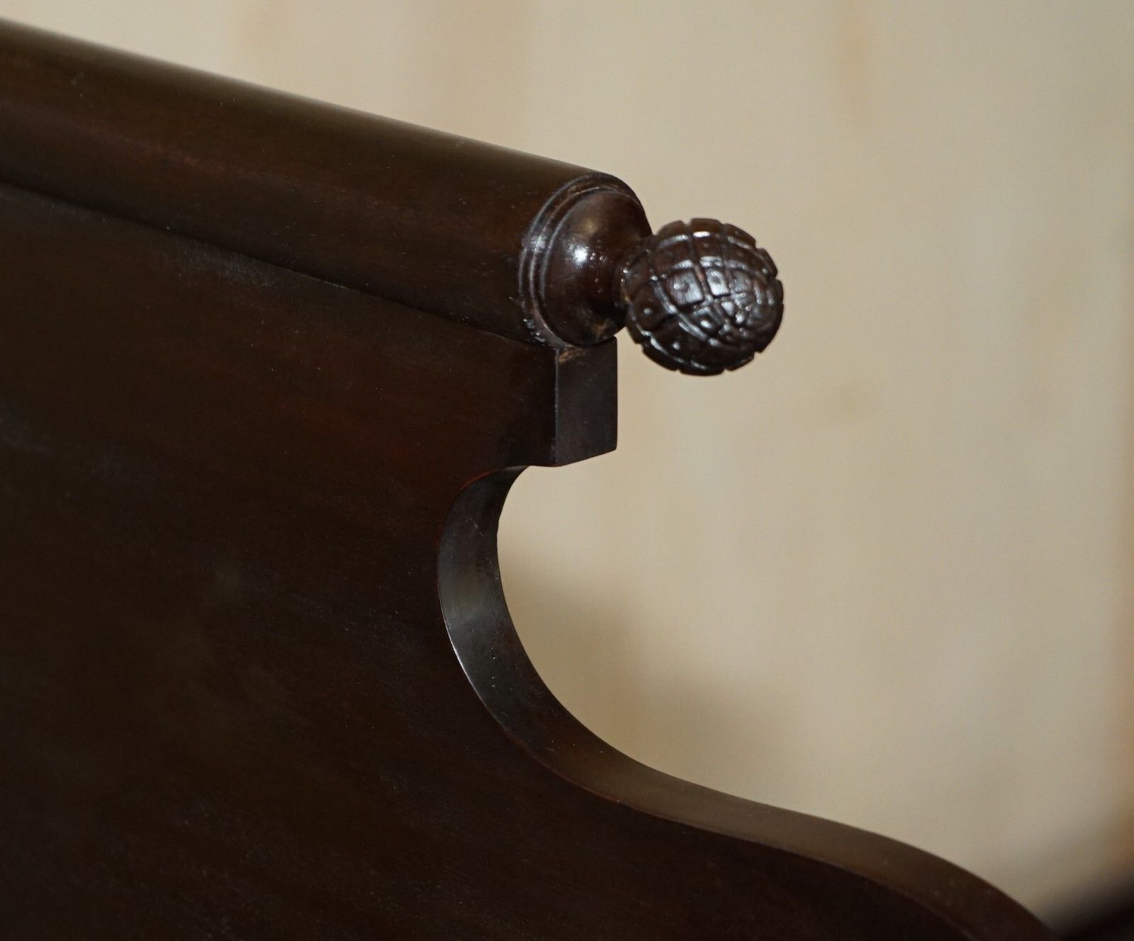 photo for sale Circa 1800 American Federal Mahogany Four Poster Bed Frame With Carved Pillars