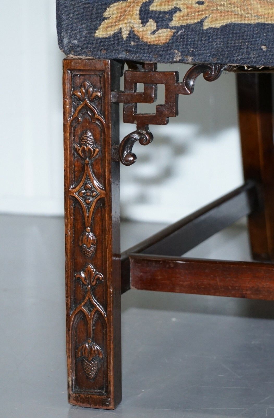 Rare Pair Of Thomas Chippendale Period 1760 Embroidered Chairs Ornately Carved photo buy