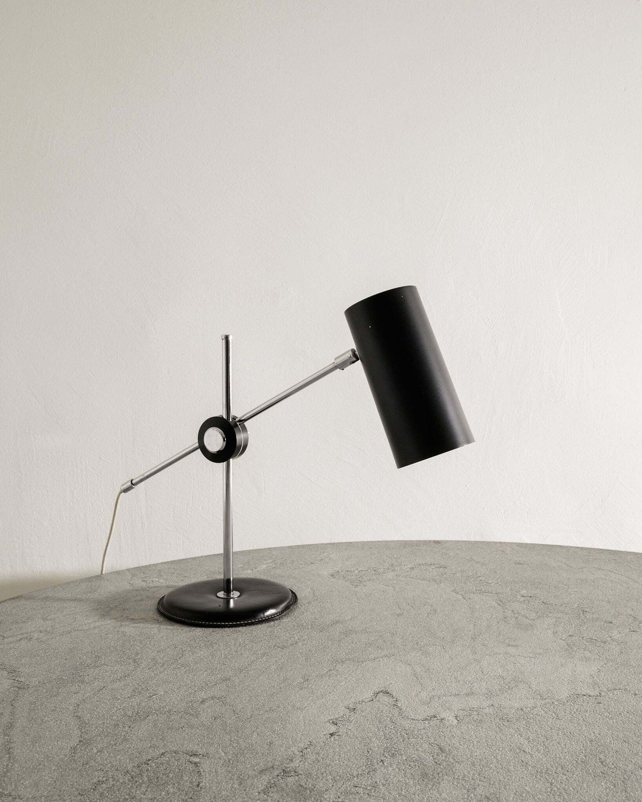 Swedish Mid Century "781b" Table Lamp In Chrome, Black Leather & Metal By Anders Pehrson For Ateljé Lyktan Sweden, 1960s photo furniture