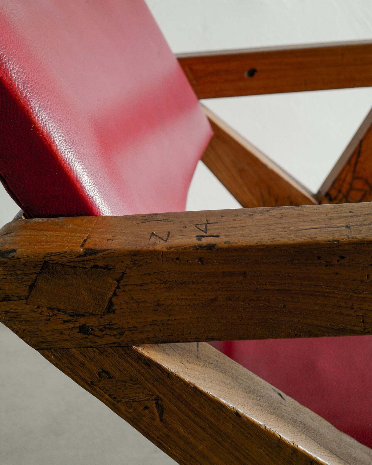 Pair Of French Mid Century Wooden "X Chairs" In Teak And Original Red Leather By Pierre Jeanneret, 1950s photo Furniture