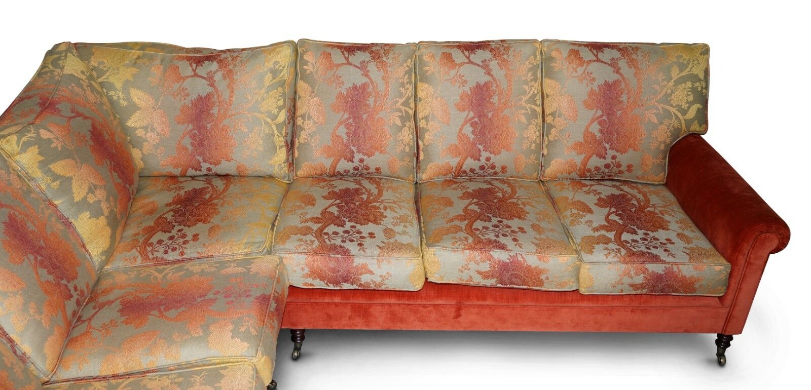 George Smith Signature Large 7 Seater Corner Sofa With Velour Floral Upholstery photo for sale
