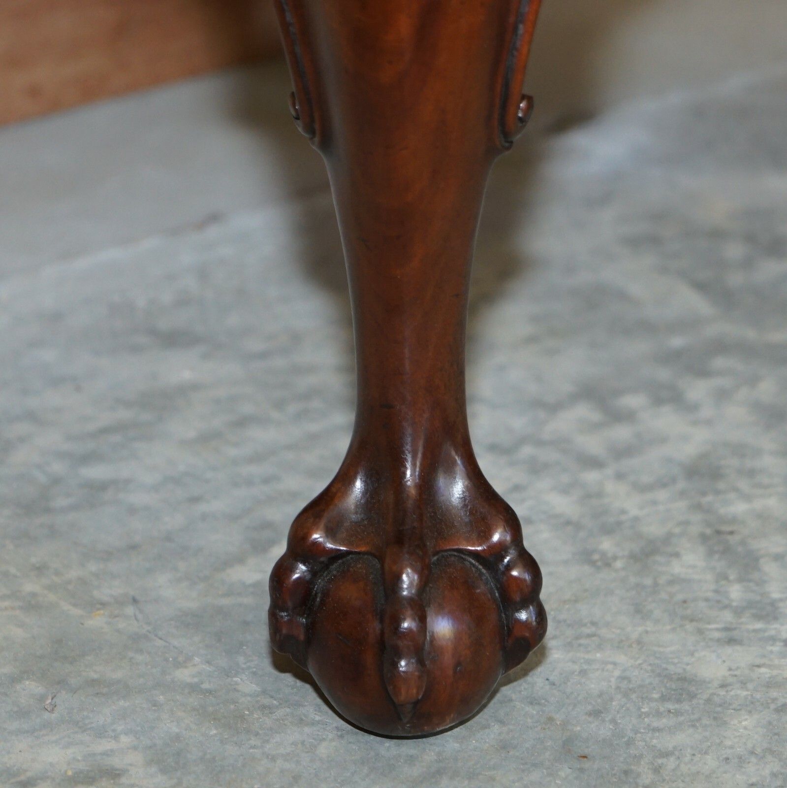 photo for sale Six Stunning Fully Restored Brown Leather Mahogany Claw & Ball Dining Chairs 6