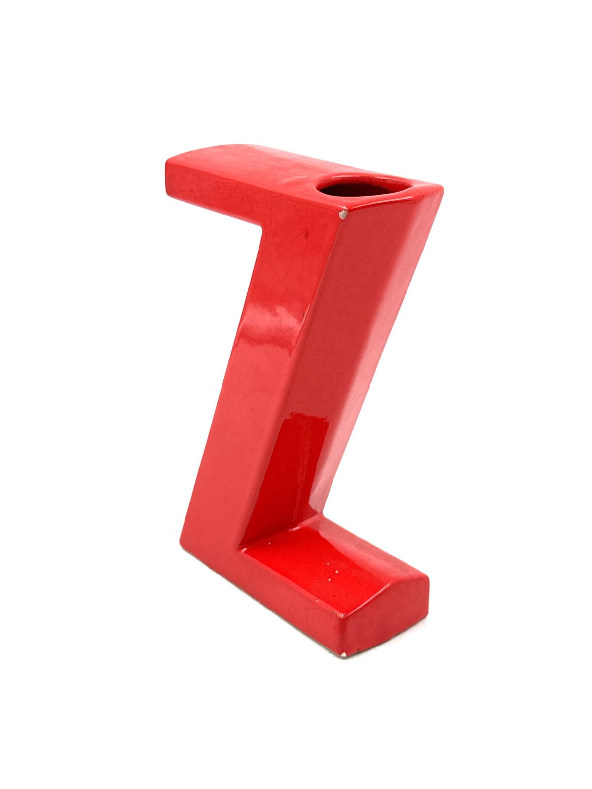 Space Age Red Z Letter Shaped Ceramic Solifleur Vase, Marcel Radureau France Ca. 1970 photo for sale