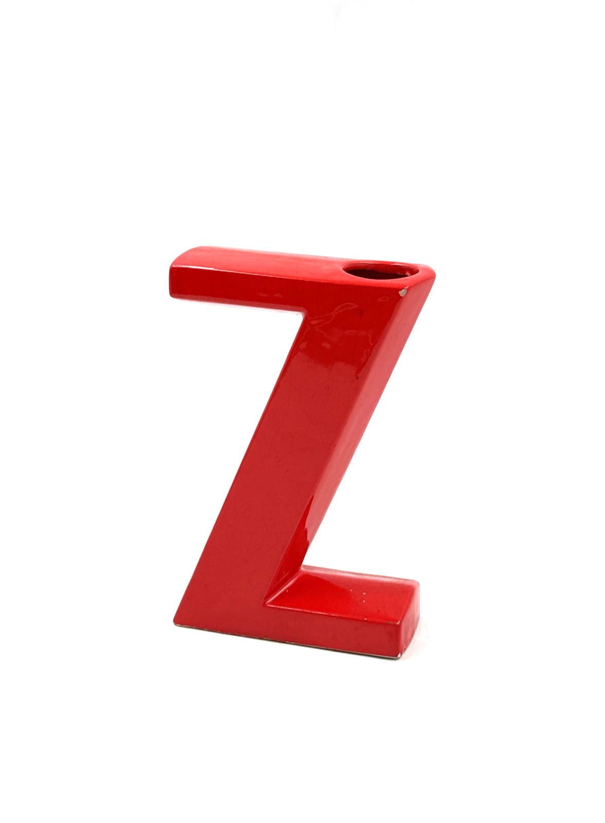 Space Age Red Z Letter Shaped Ceramic Solifleur Vase, Marcel Radureau France Ca. 1970 photo 150.0