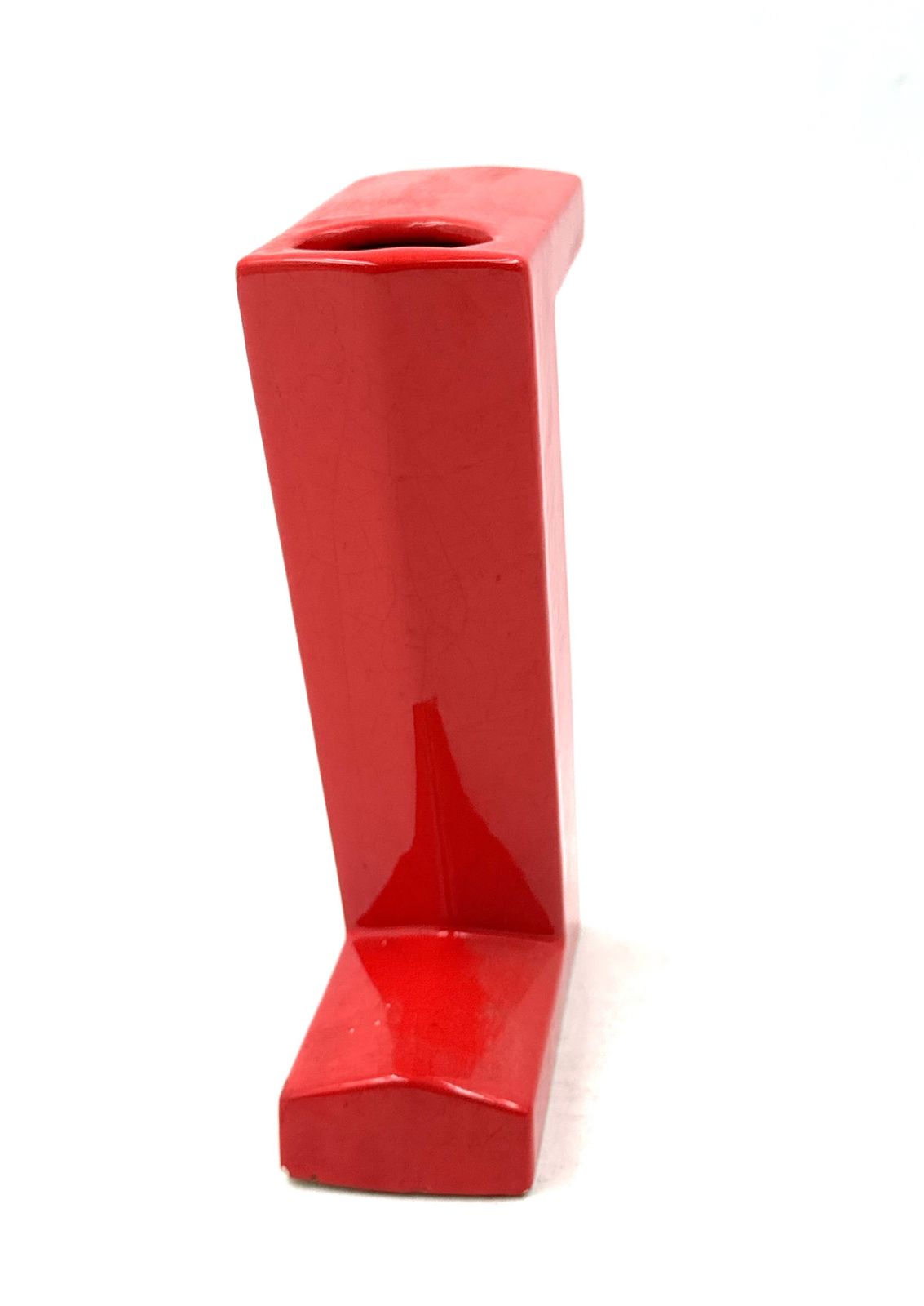 Space Age Red Z Letter Shaped Ceramic Solifleur Vase, Marcel Radureau France Ca. 1970 photo vinterior