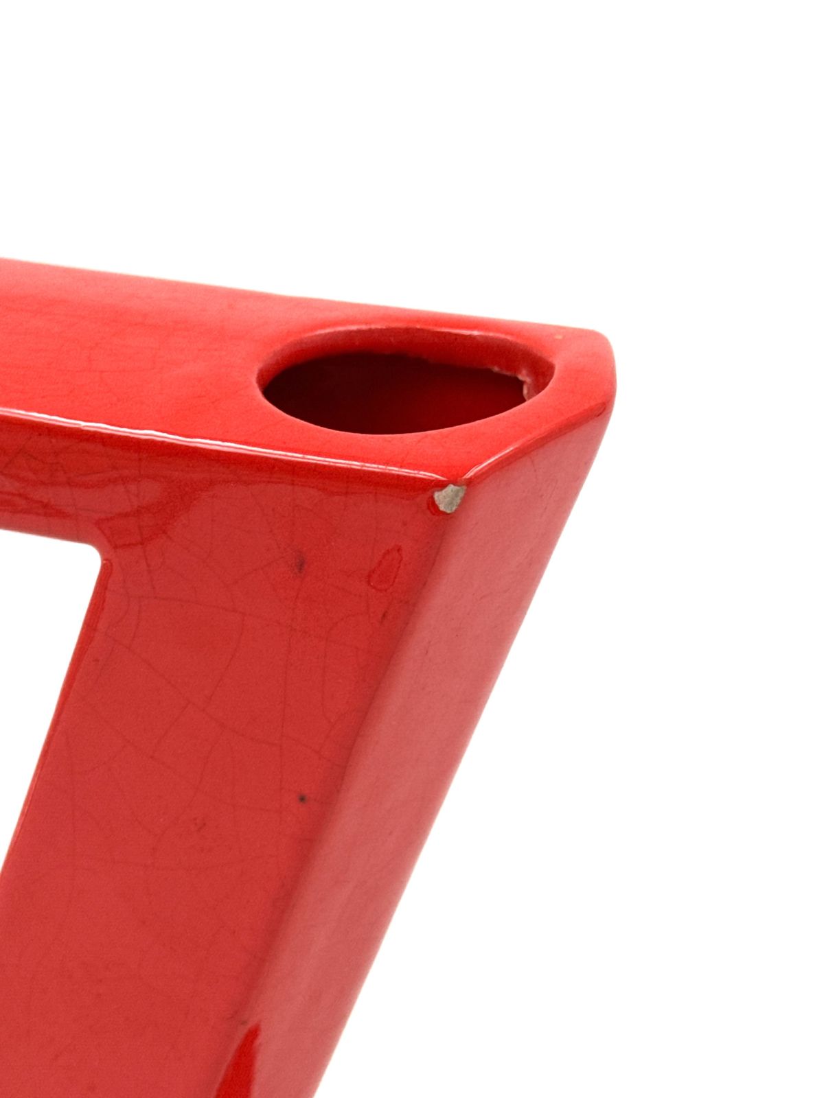 150.0 Space Age Red Z Letter Shaped Ceramic Solifleur Vase, Marcel Radureau France Ca. 1970 photo