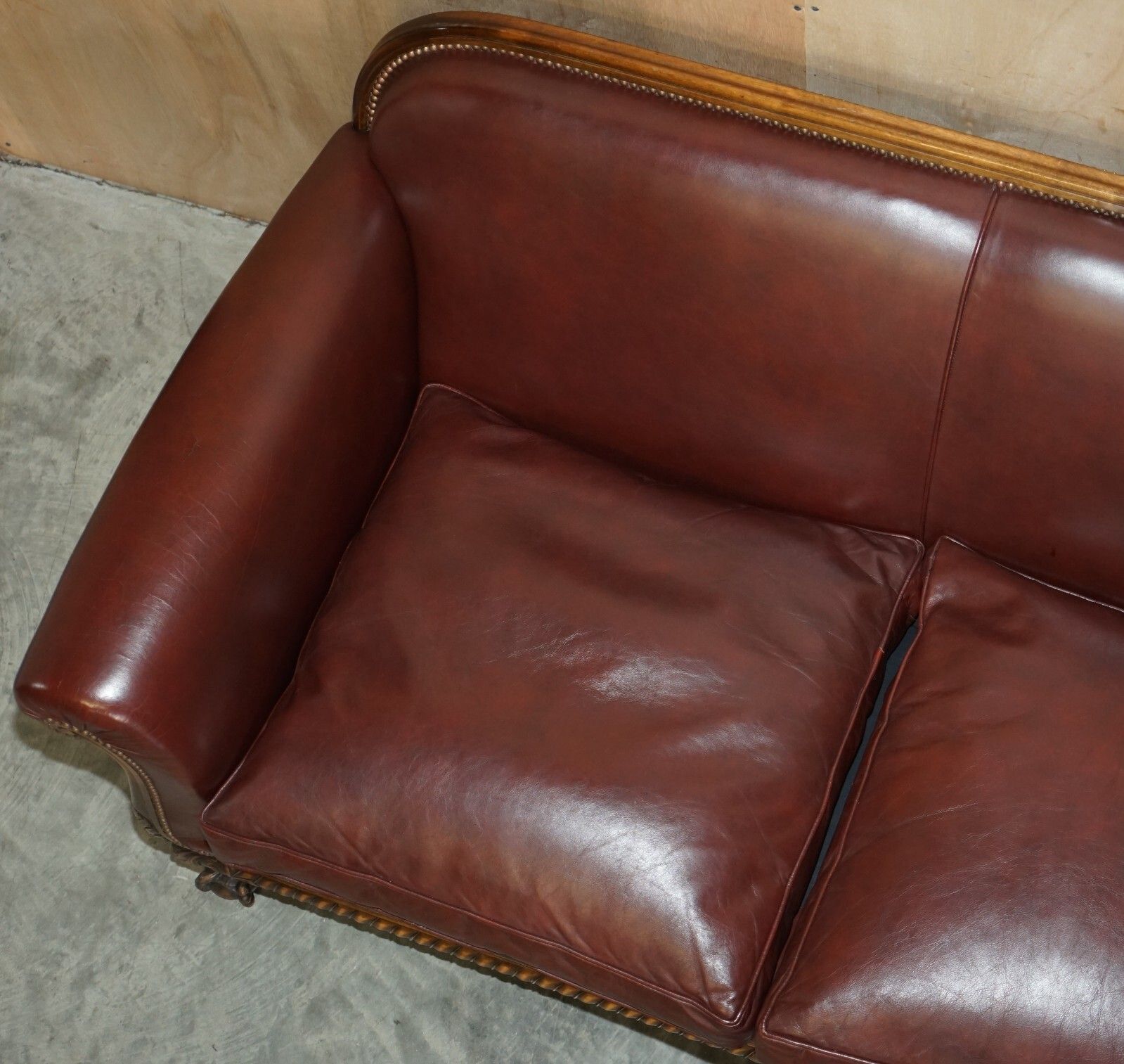 12000.0 Important Antique Victorian Claw & Ball Feet Brown Leather Walnut Club Sofa photo