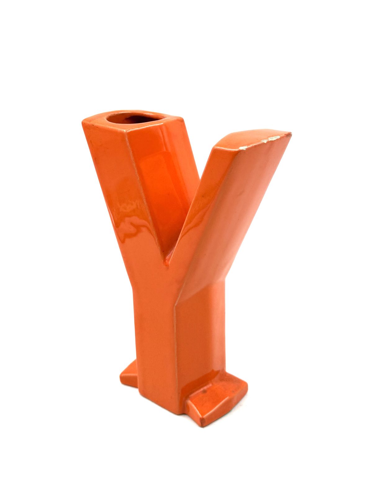 Space Age Orange Y Letter Shaped Ceramic Solifleur Vase, Marcel Radureau France Ca. 1970 photo 140.0
