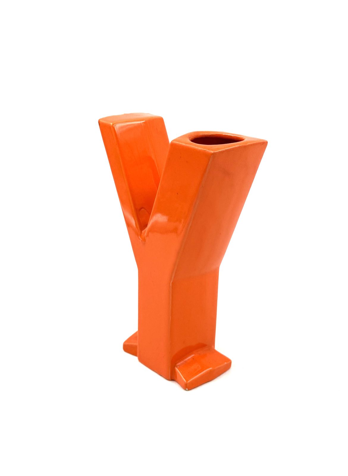 140.0 Space Age Orange Y Letter Shaped Ceramic Solifleur Vase, Marcel Radureau France Ca. 1970 photo