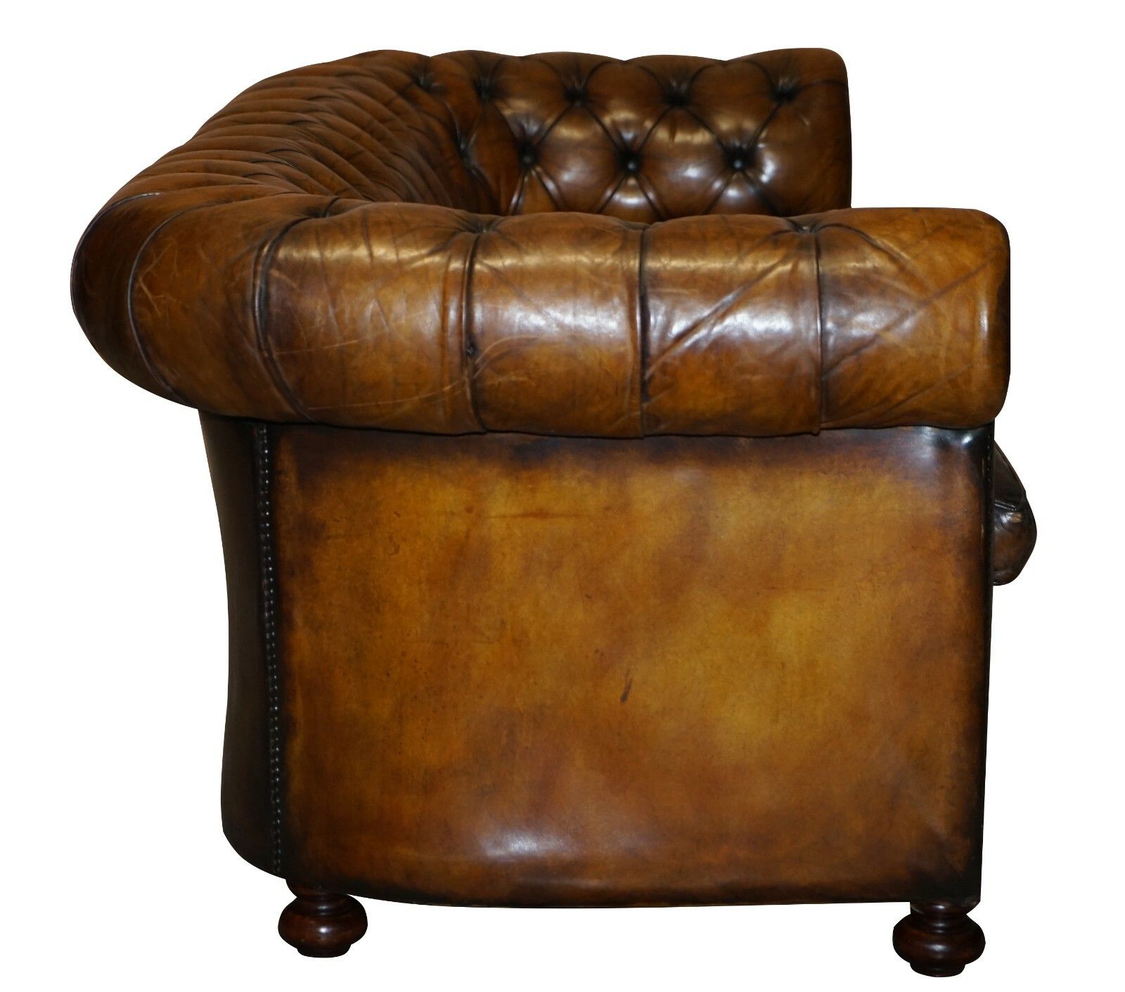 photo for sale 1960's Hand Dyed Restored Cigar Brown Leather Chesterfield Club Sofa English