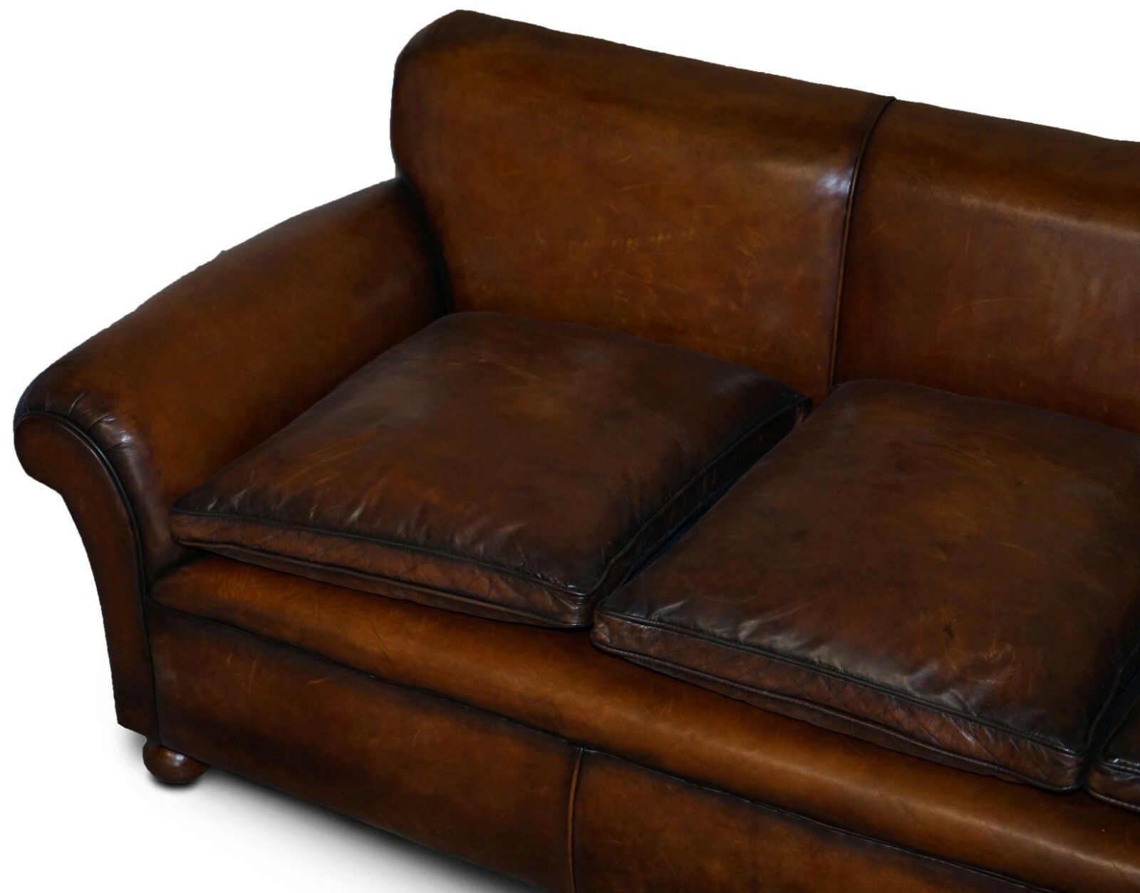 Restored Hand Dyed Brown Leather Antique Victorian 3 4 Seat Sofa Feather Seats photo Furniture