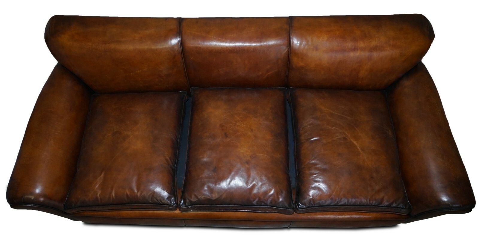 Restored Hand Dyed Brown Leather Antique Victorian 3 4 Seat Sofa Feather Seats photo 10000.0