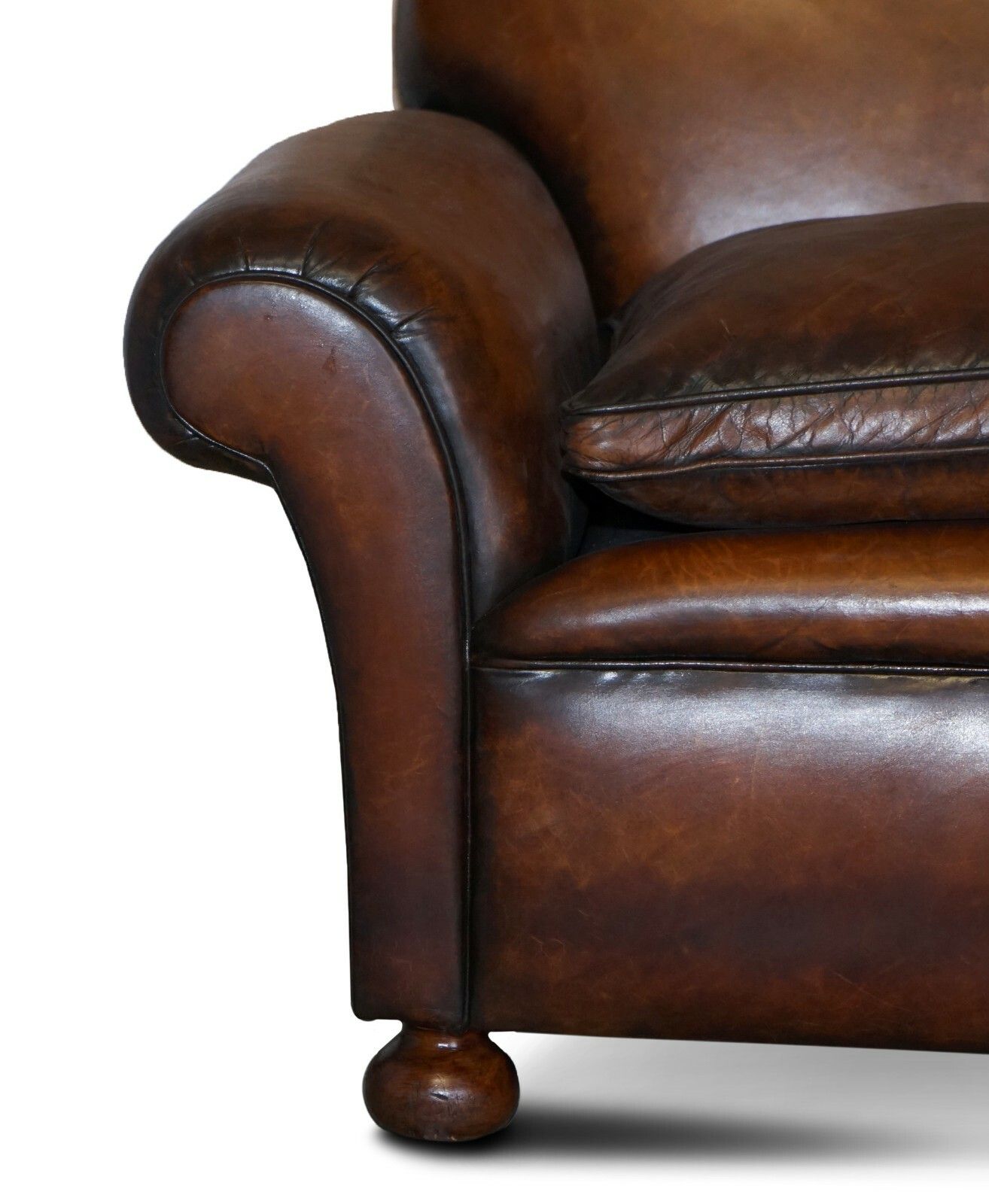 photo furniture Restored Hand Dyed Brown Leather Antique Victorian 3 4 Seat Sofa Feather Seats