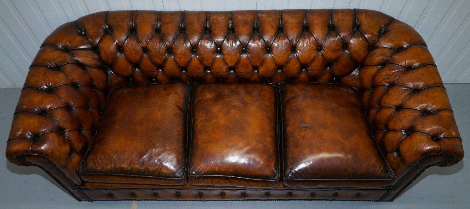 1930's Hand Dyed Restored Whisky Brown Leather Chesterfield Club Sofa English photo vintage