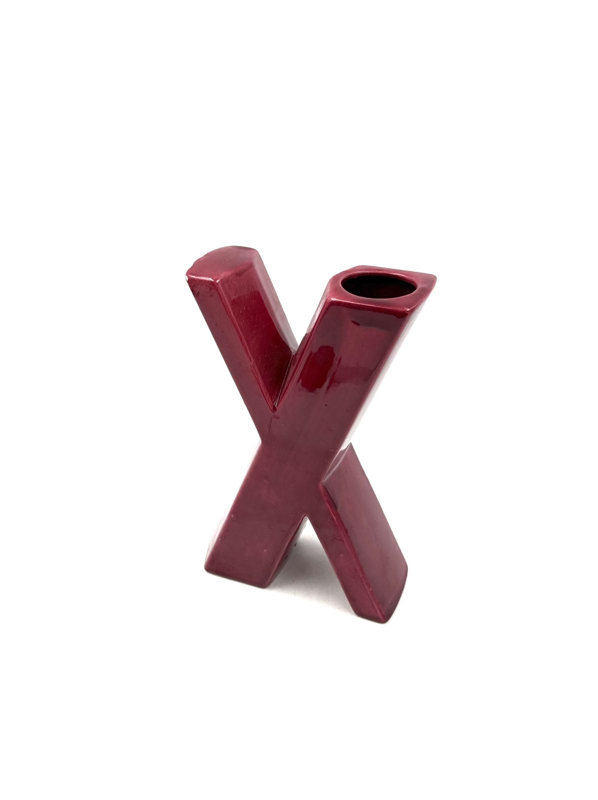 Space Age Red X Letter Shaped Ceramic Solifleur Vase, Marcel Radureau France Ca. 1970 photo Home Decor