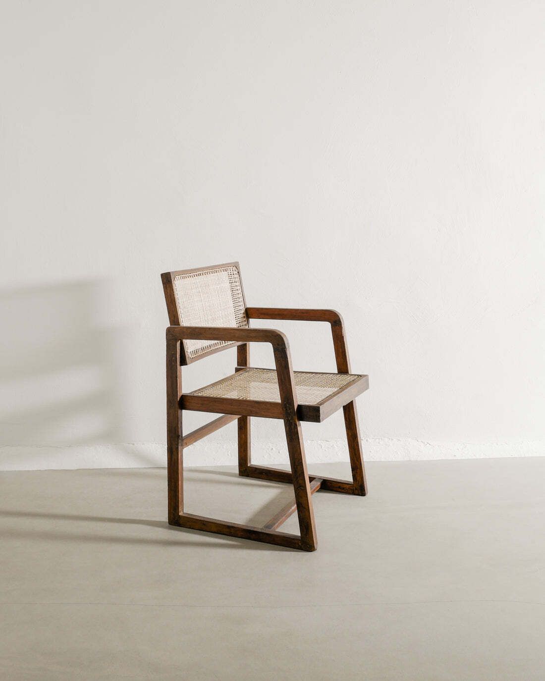 French Mid Century Wooden Dining "Box Chair" In Teak And Rattan By Pierre Jeanneret, 1950s