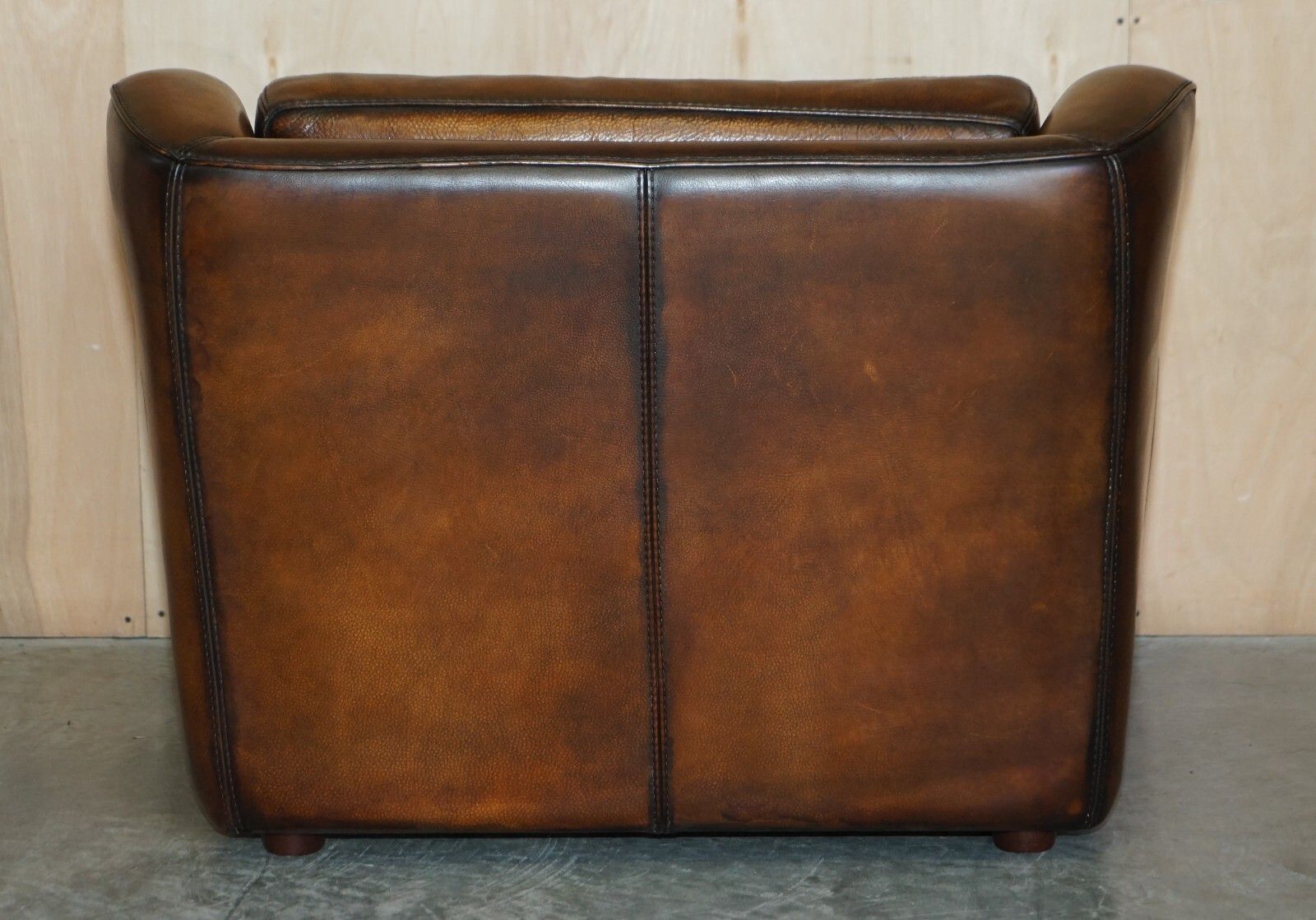 Furniture Pair Of Restored Baxter Berger Hand Dyed Cigar Brown Leather Love Seat Armchairs photo