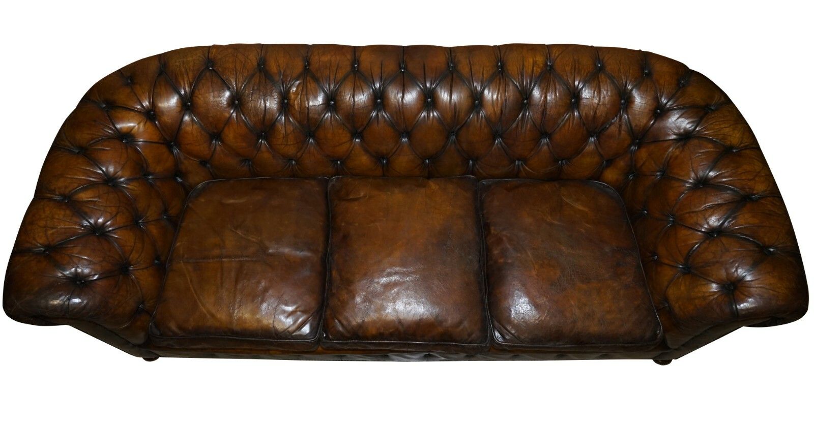 1950's Hand Dyed Restored Cigar Brown Leather Chesterfield Club Sofa English photo vinterior
