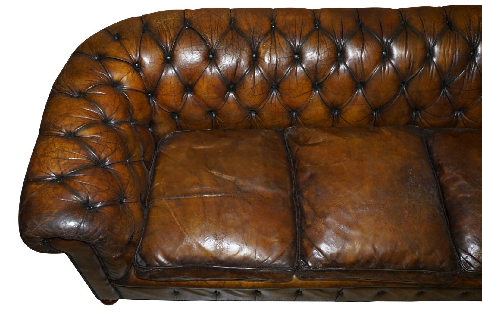 1950's Hand Dyed Restored Cigar Brown Leather Chesterfield Club Sofa English photo buy