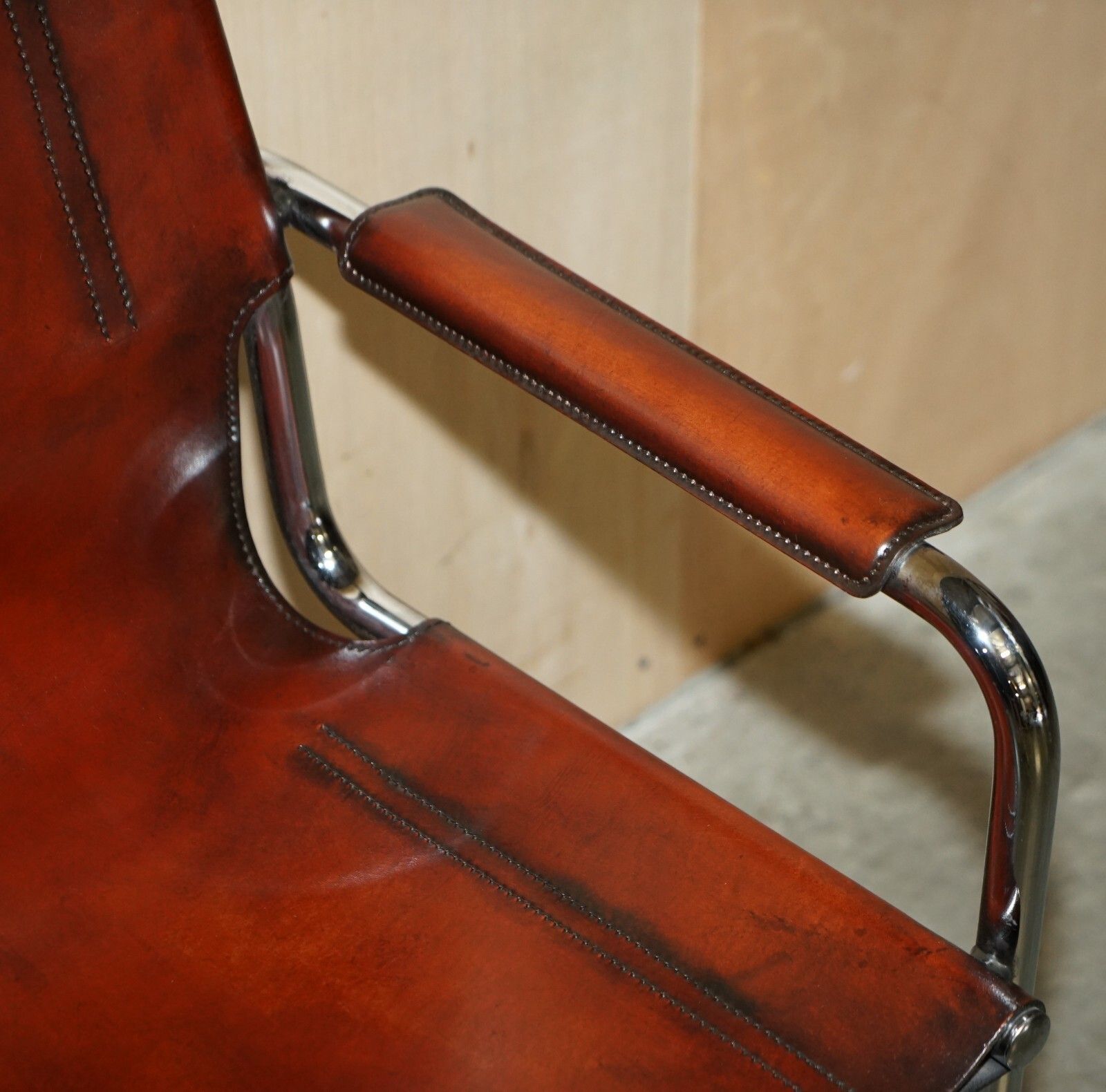 Four Vintage Matteo Grassi Mg5 Marcel Breuer Cognac Brown Leather Armchairs 4 photo vintage