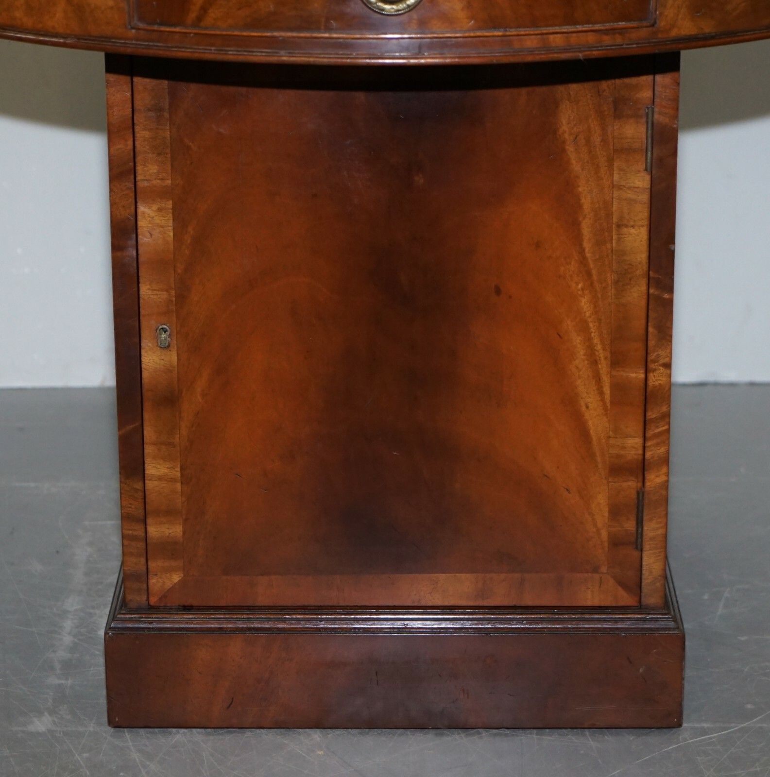 Antique Victorian Flamed Mahogany Revolving Rent Drum Table Brown Leather Top photo for sale