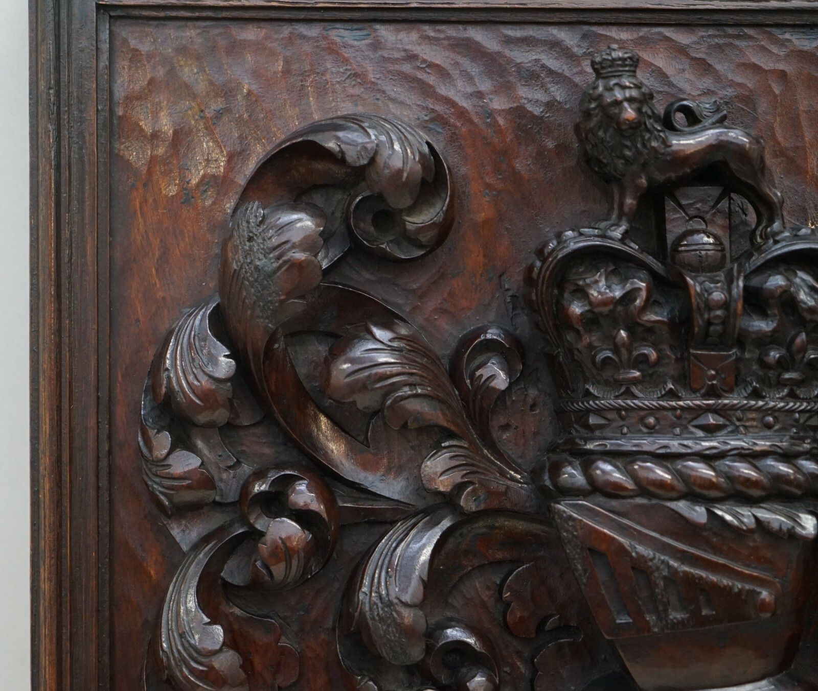 Rare Antique 1405 1603 English Royal Coat Of Arms Armorial Crest Carved Walnut photo vinterior
