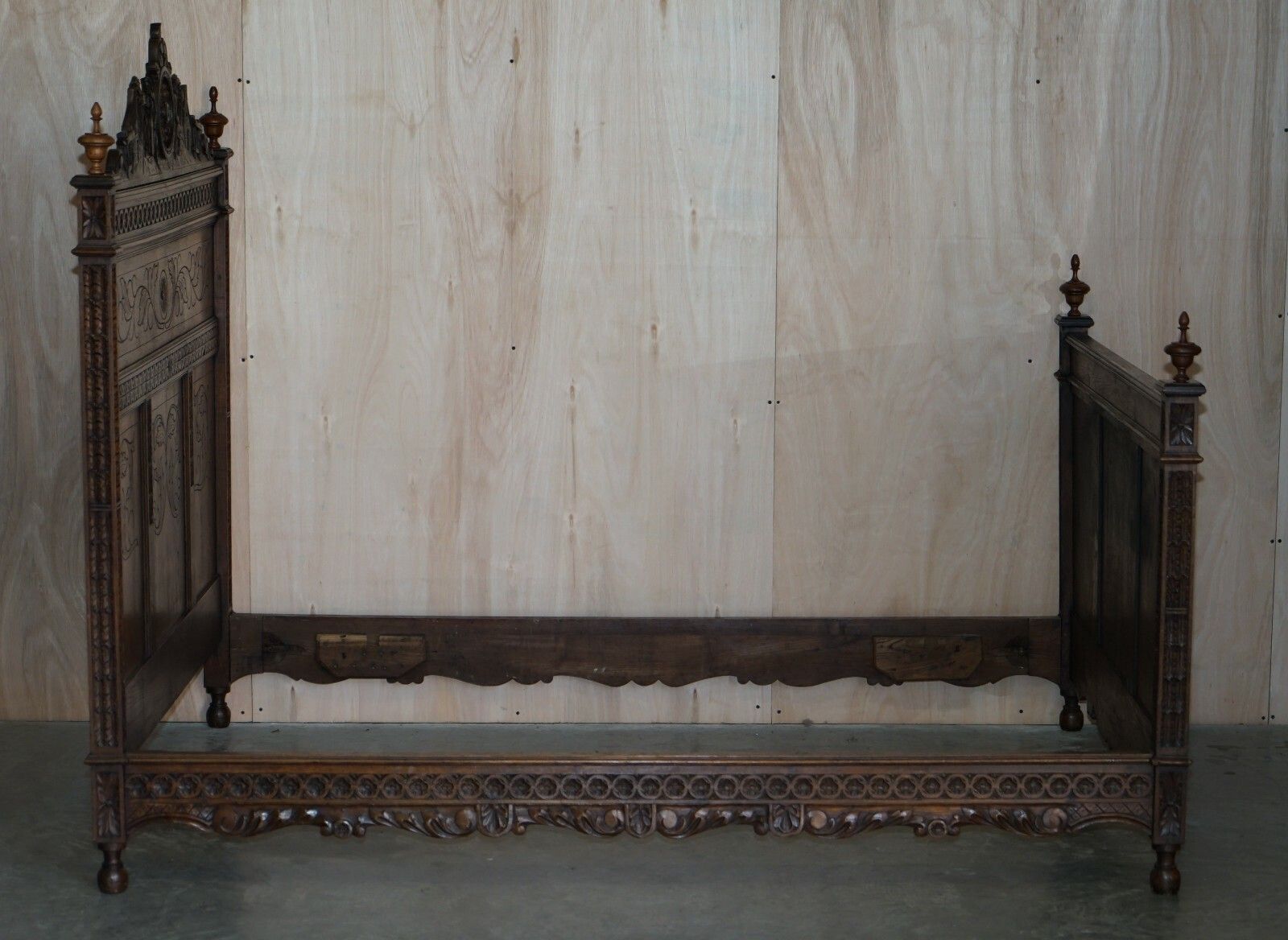 photo for sale Antique Hand Carved Continental Oak Frame Bedstead Very Nicely Sculpted Part Set