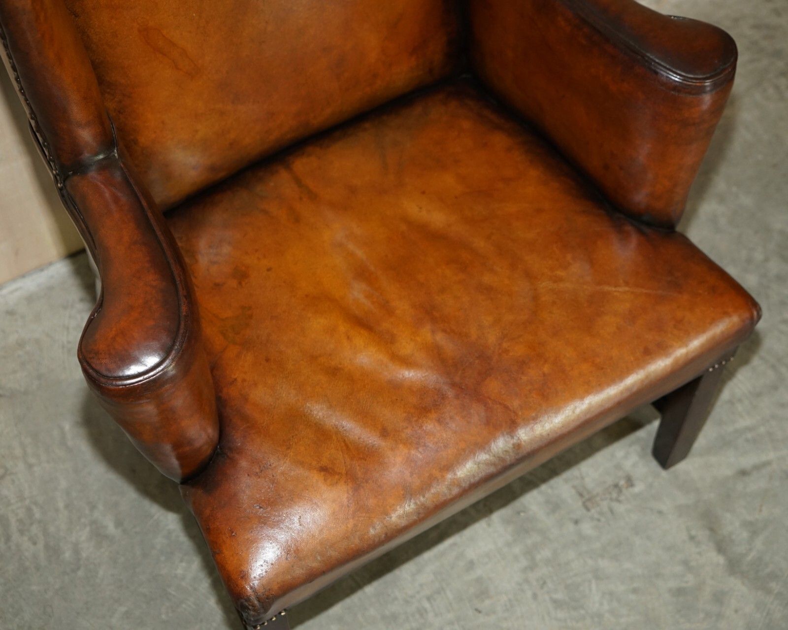 Antique Restored George II Period Circa 1760 Wingback Brown Leather Armchair photo buy
