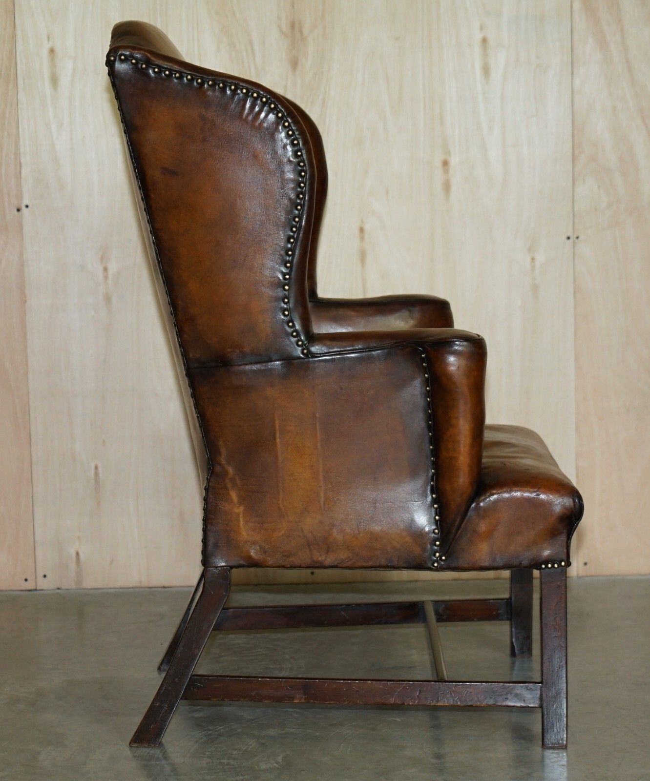 photo furniture Antique Restored George II Period Circa 1760 Wingback Brown Leather Armchair