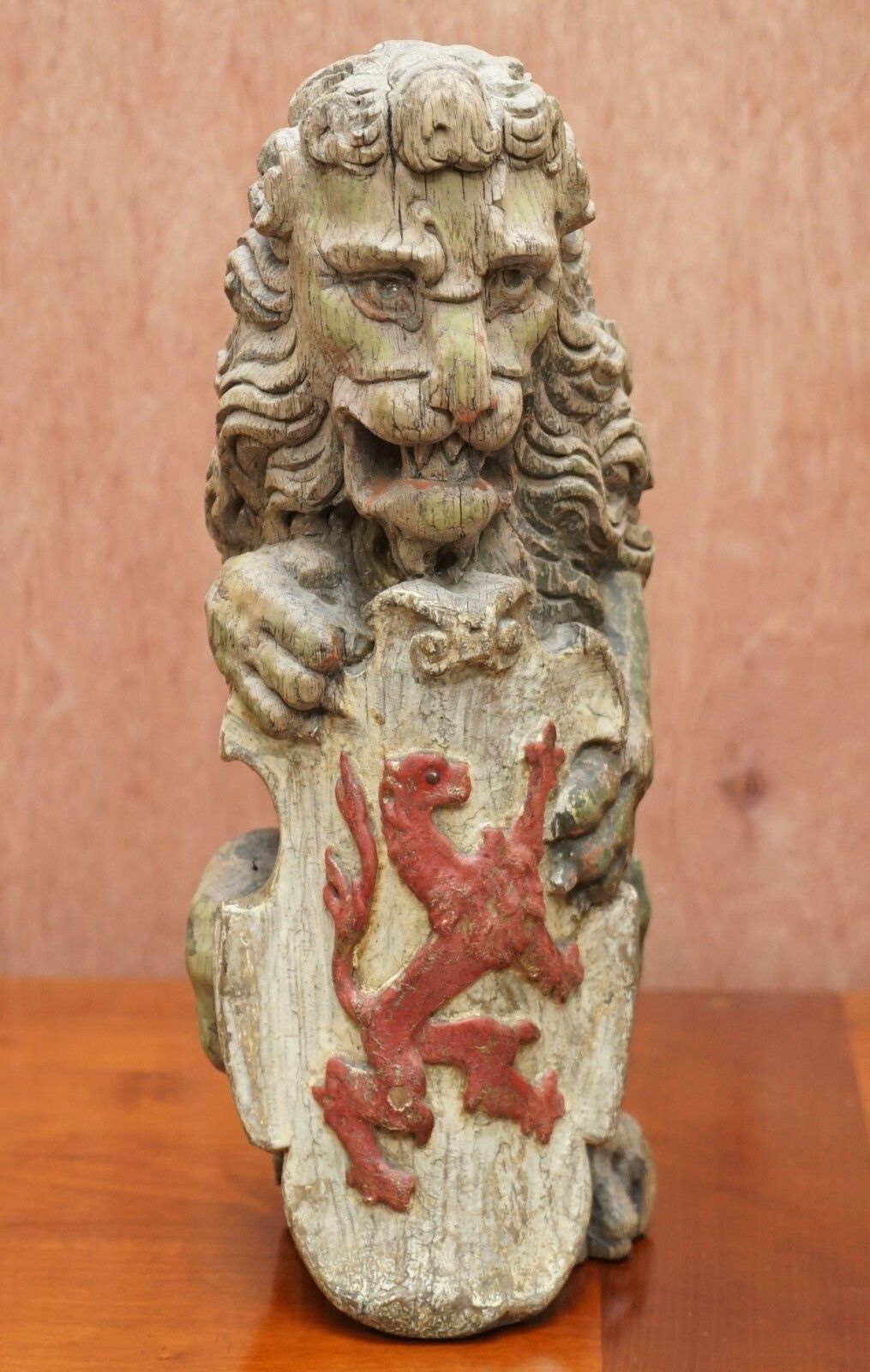 Pair Of 1615 English Polychrome Painted Heraldic Lion Newel Banisters Finials photo Home Decor