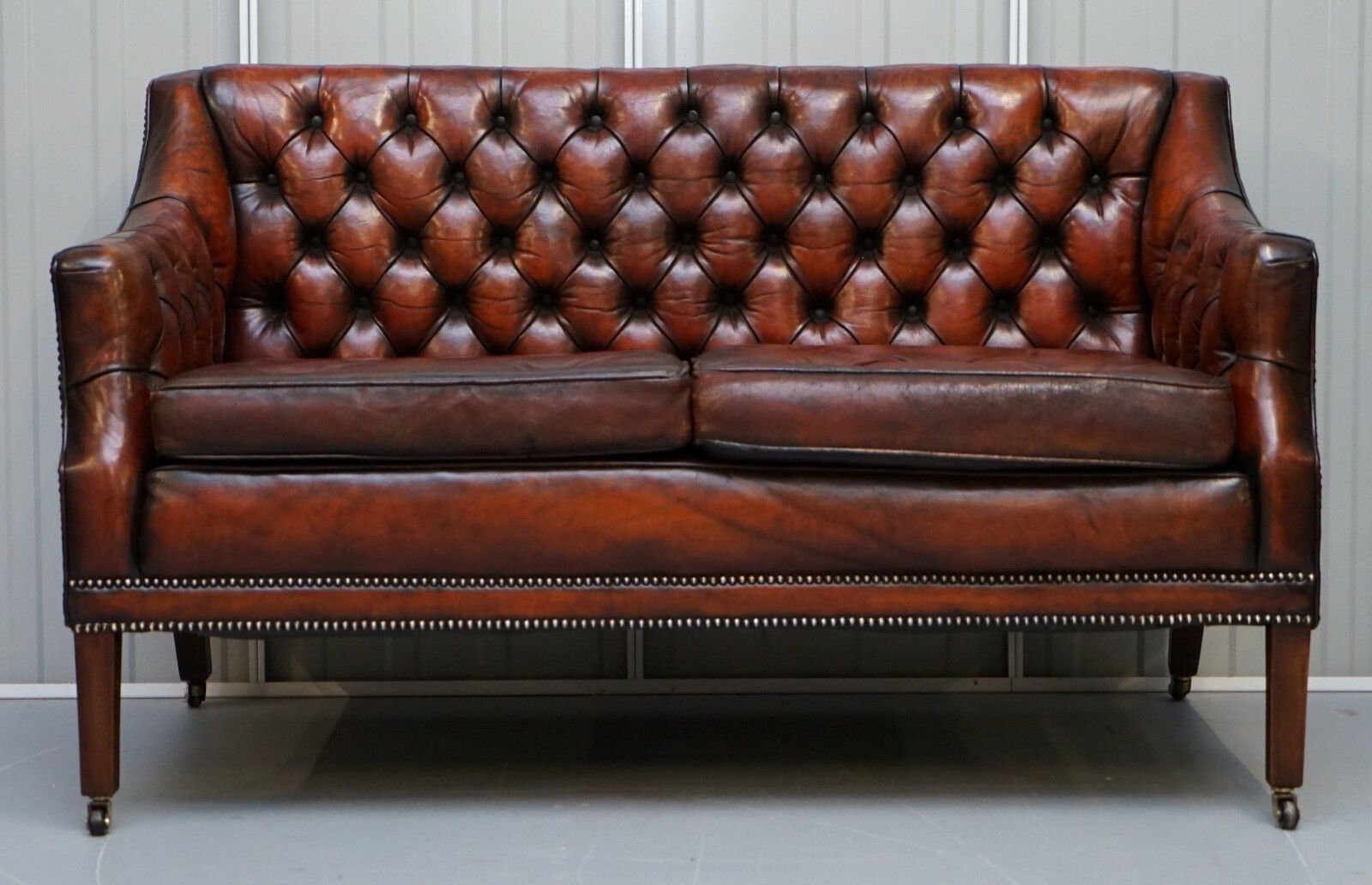 135cm Wide Circa 1900 Fully Restored Whisky Brown Leather Lutyen's Viceroy Sofa photo furniture